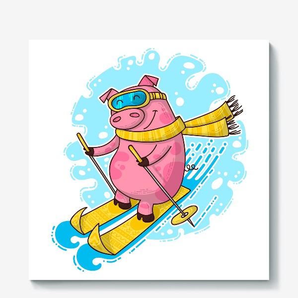 Холст «The Pig is skiing»