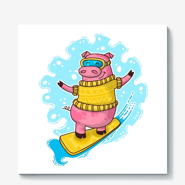 Холст «The Pig is snowboarding»