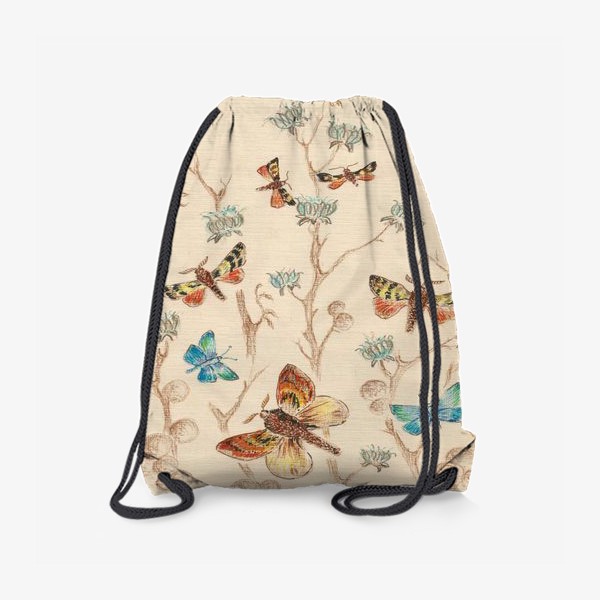 Рюкзак «Бабочки, цветы,веточки.Бежевый,голубой»