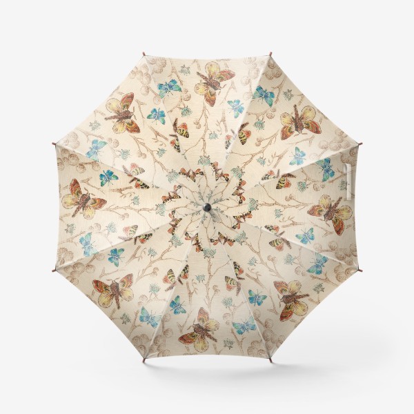 Зонт «Бабочки, цветы,веточки.Бежевый,голубой»