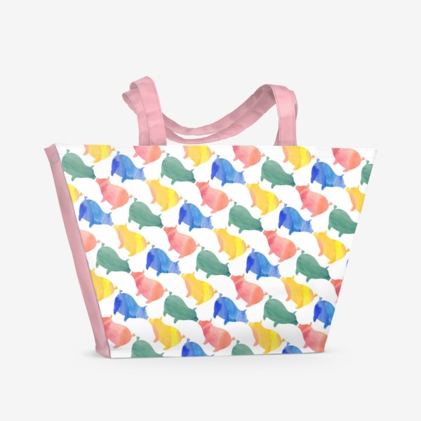 Пляжная сумка «Цветные хрюшки. Паттерн со свиньями»