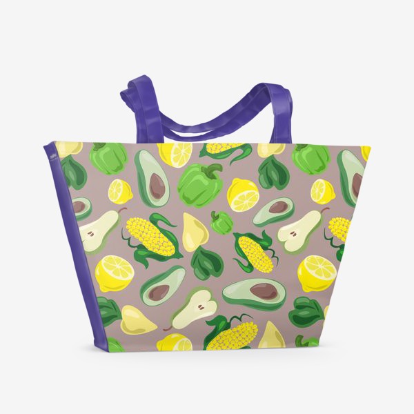 Пляжная сумка «Эко паттерн овощи и фрукты коричневый»