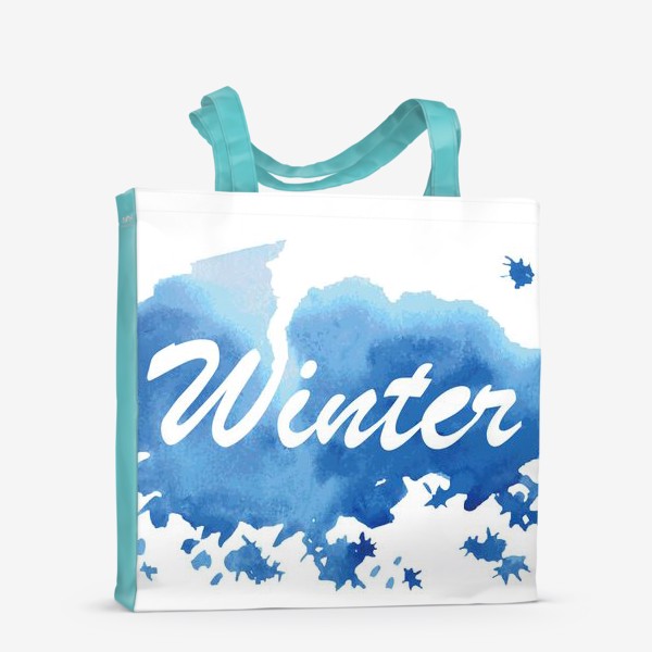 Сумка-шоппер «акварельная клякса синяя с надписью зима»