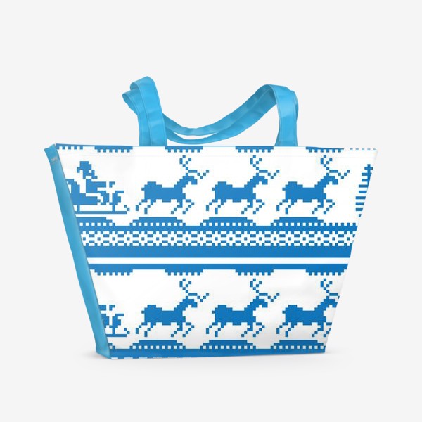 Пляжная сумка «имитация вязаного орнамента новогодний санта и олени»
