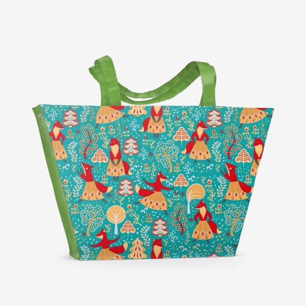 Пляжная сумка «Танцующие лисички в зеленом лесу. »