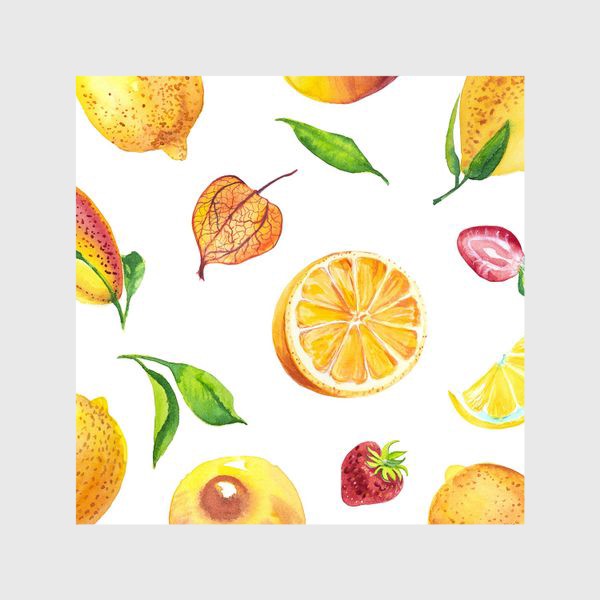 Шторы «Узор с акварельными фруктами»