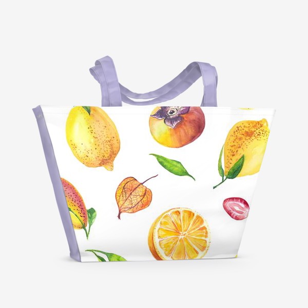 Пляжная сумка «Узор с акварельными фруктами»