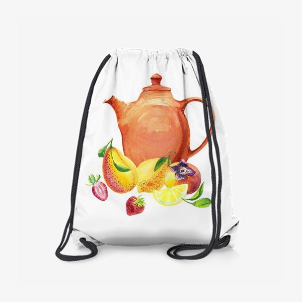 Рюкзак «Чайник  с фруктами акварель»
