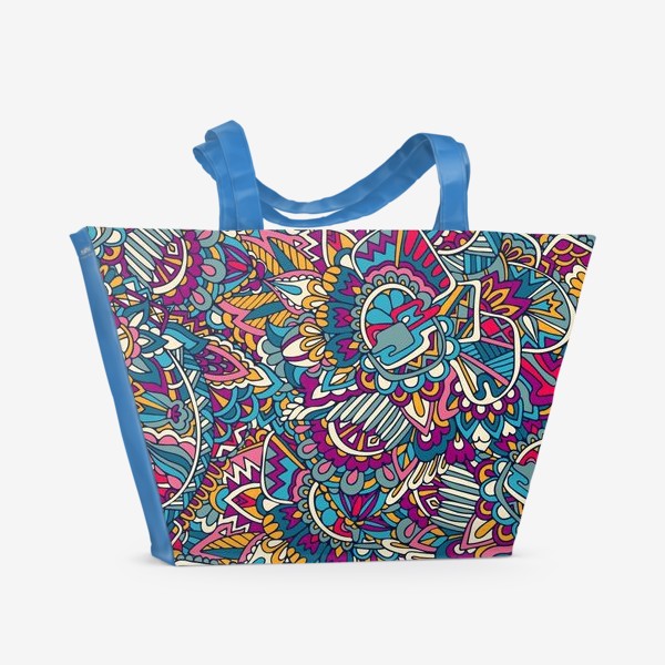 Пляжная сумка «Абстрактный фантастический бесшовный паттерн с растительными мотивами и яркой геометрией»