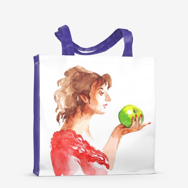 Сумка-шоппер «Девушка в красном платье с яблоком, винтаж, ретро»