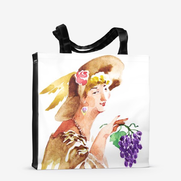 Сумка-шоппер «Женщина в шляпке с гроздью винограда, ретро, винтаж»