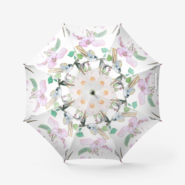 Зонт «Череп оленя и белые розы»