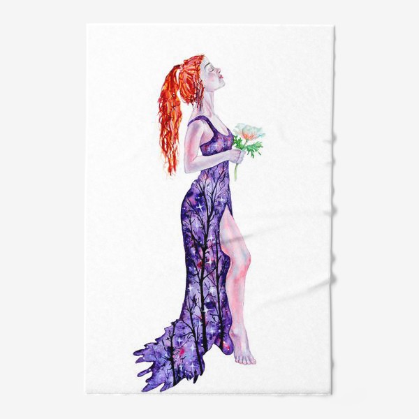 Полотенце «Рыжеволосая сказочная девушка с цветком»