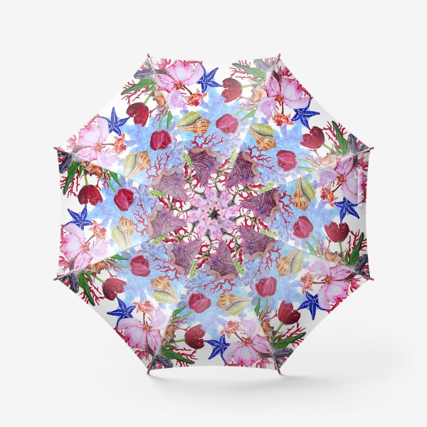 Зонт «Кораллы, ракушки и цветы»