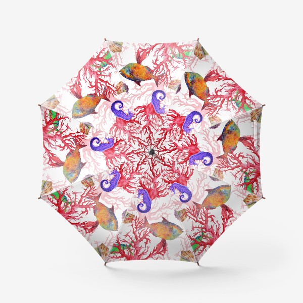 Зонт «Морские жители, кораллы и ракушки»