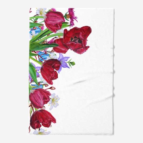 Полотенце «Букет.  Красные тюльпаны и полевые цветы»