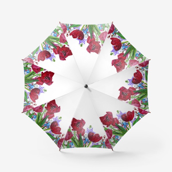 Зонт «Букет.  Красные тюльпаны и полевые цветы»