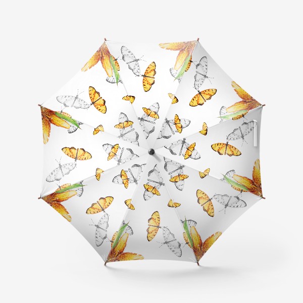 Зонт «Оранжевые бабочки и лилии»