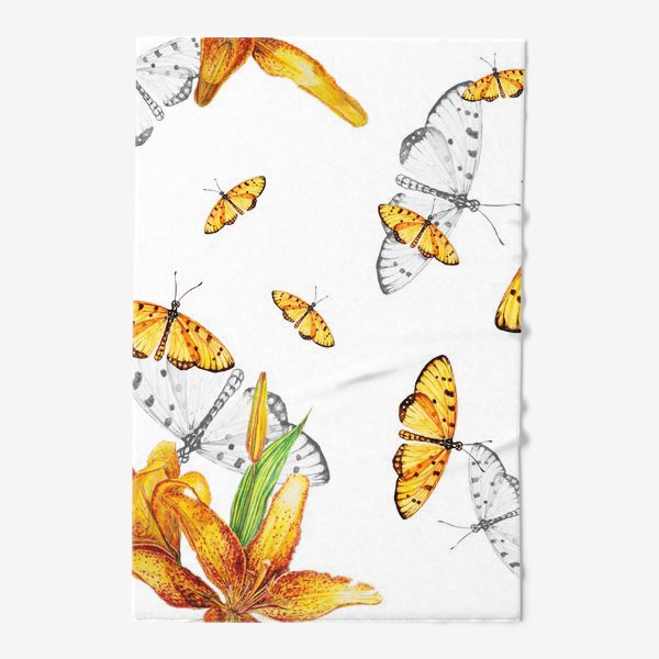Полотенце «Оранжевые бабочки и лилии»