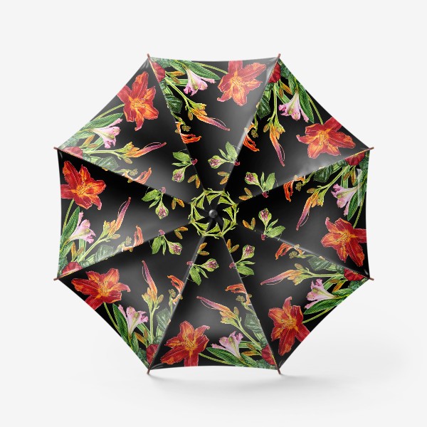 Зонт «Розы и лилии на черном»
