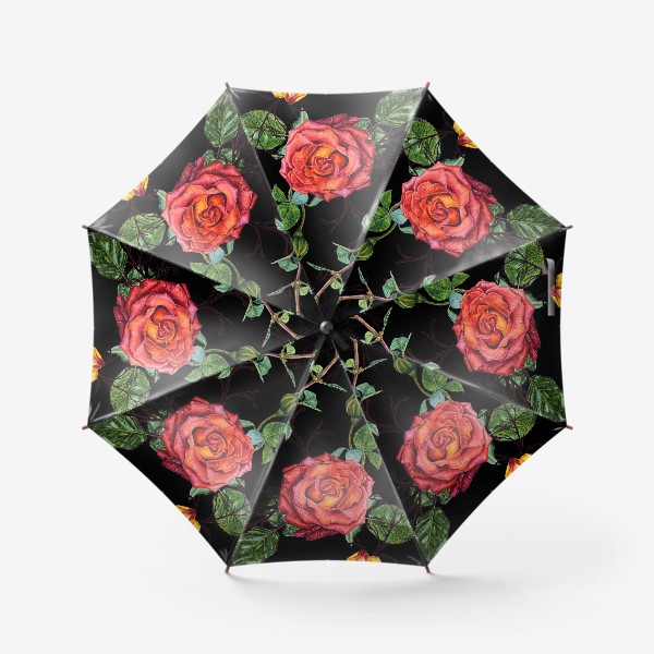 Зонт &laquo;Узор из красных роз на черном фоне&raquo;