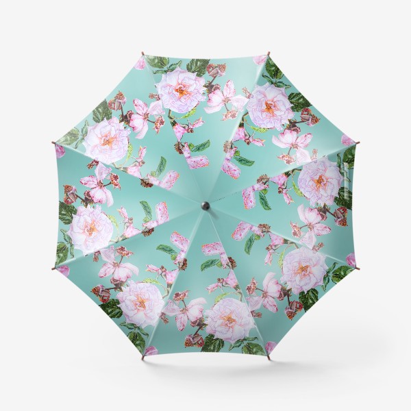 Зонт «Розовые розы на голубом»