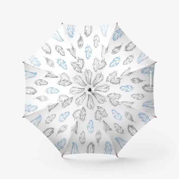 Зонт «Серые и голубые перышки на белом бесшовный паттерн»