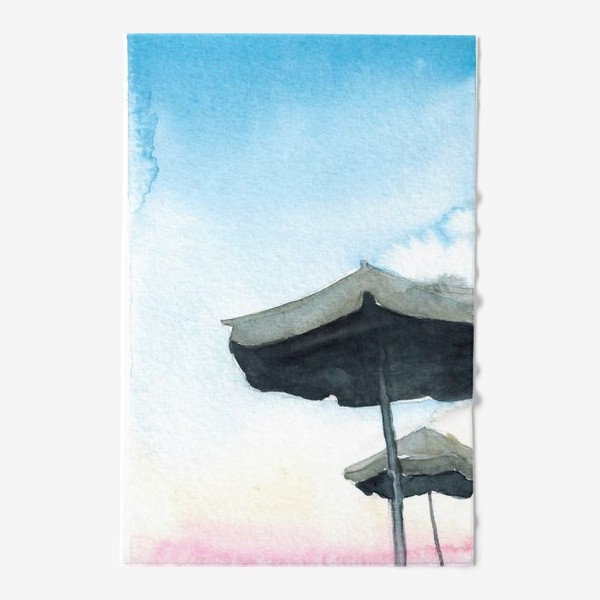 Полотенце «Зонтики на фоне закатного неба, акварель»