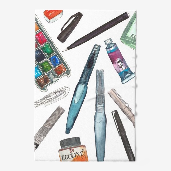 Полотенце «Акварель, краски, кисти и карандаши»