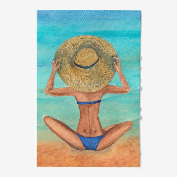 Полотенце «Девушка в шляпе на пляже»