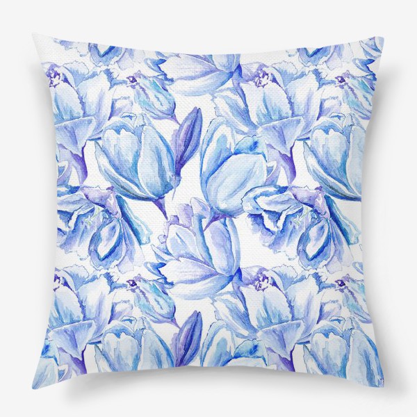 Подушка «Акварельные голубые тюльпаны»