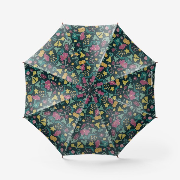 Зонт «Тропические цветы на черном фоне»