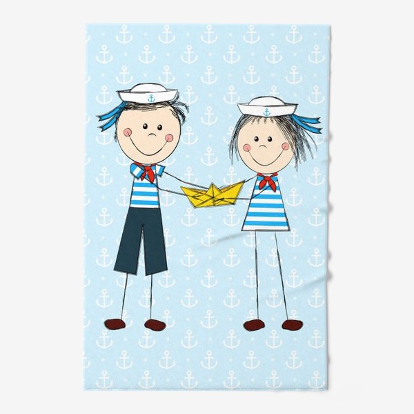 Полотенце «Мальчик и девочка с бумажным корабликом»