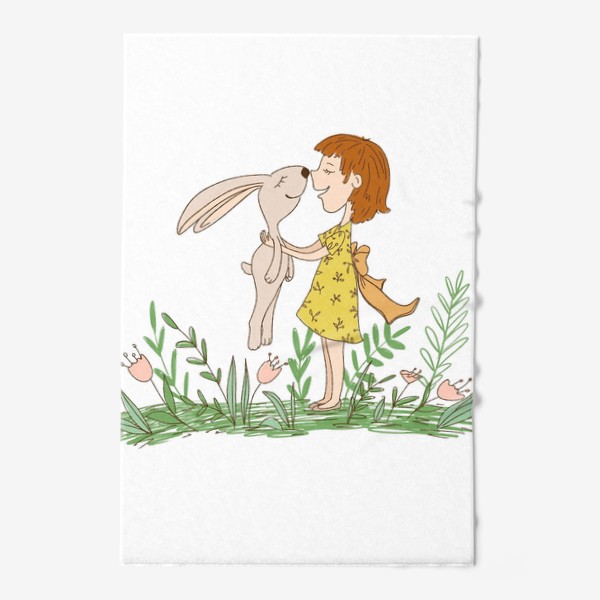 Полотенце «девочка с кроликом нос к носу»