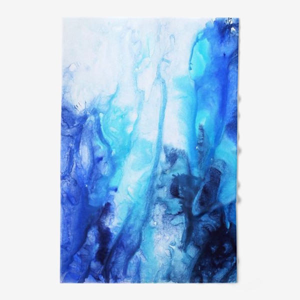 Полотенце «Море, волны. Абстракция, современная акварель, жидкая техника, переливы синего, голубого, белого цвета»