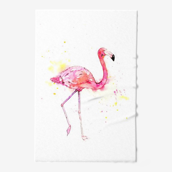 Полотенце «Розовый фламинго. Летний акварельный тропический скетч на белом фоне»