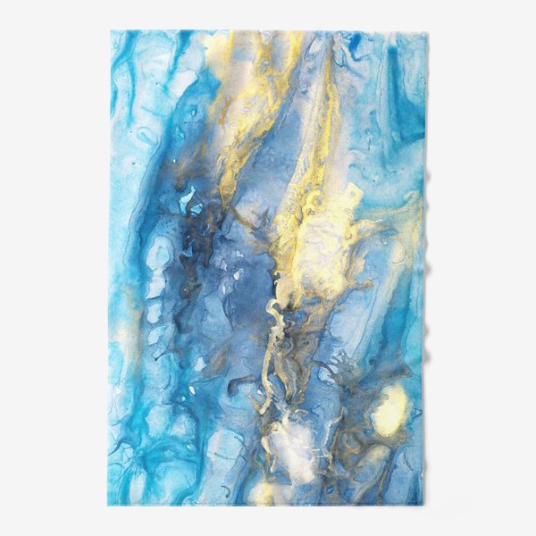 Полотенце &laquo;Море. Абстракция, современная авторская акварель, жидкая техника. Голубой и золотой цвета, небо, звезды&raquo;