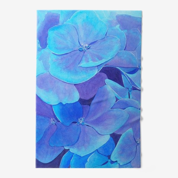 Полотенце &laquo;Цветы голубой гортензии, акварельный летний ботанический принт&raquo;