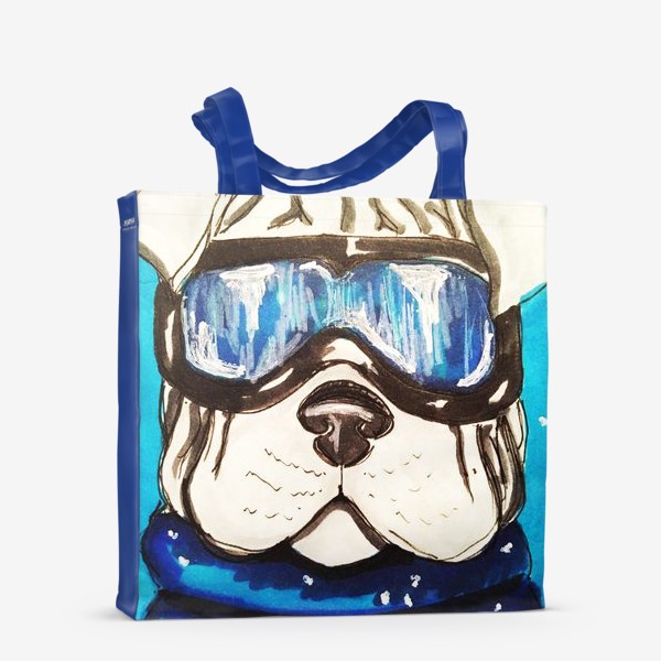 Сумка-шоппер «Собака в лыжных очках на синем фоне»