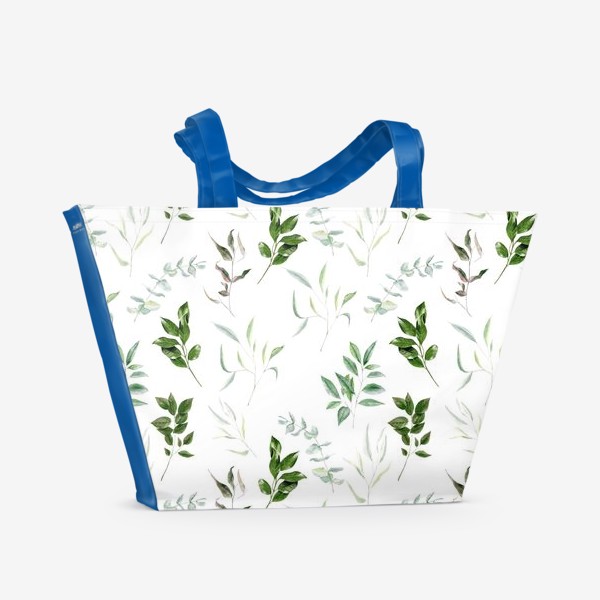 Пляжная сумка &laquo;Узор с зелеными веточками и эвкалиптами &raquo;
