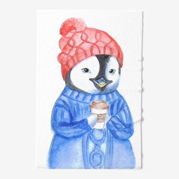 Полотенце «Пингвин с кофе»