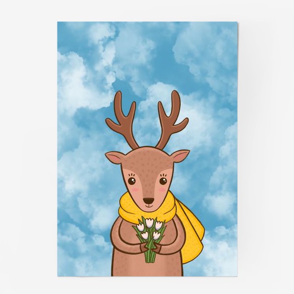 Постер «Олененок с букетом цветов»