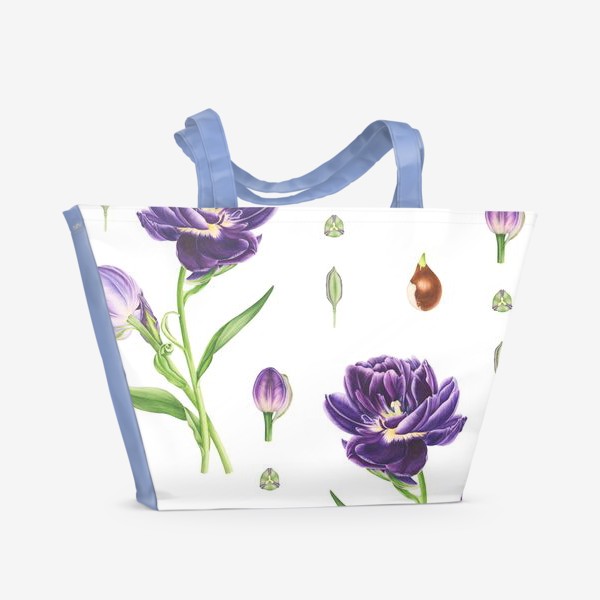 Пляжная сумка «Ботанический принт с тюльпанами, семенами и луковицами тюльпанов»