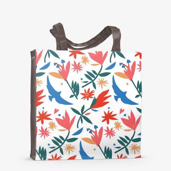Сумка-шоппер «Мексиканский традиционный узор с цветами и птицей»