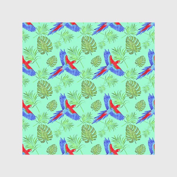 Скатерть «тропический узор попугай ара мятный фон»