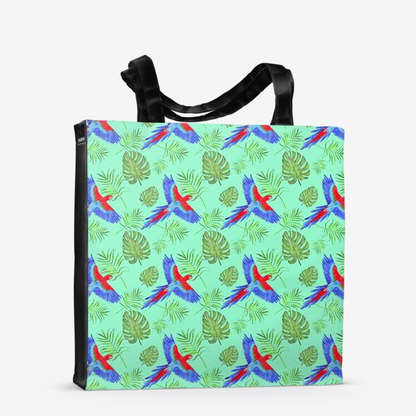 Сумка-шоппер «тропический узор попугай ара мятный фон»