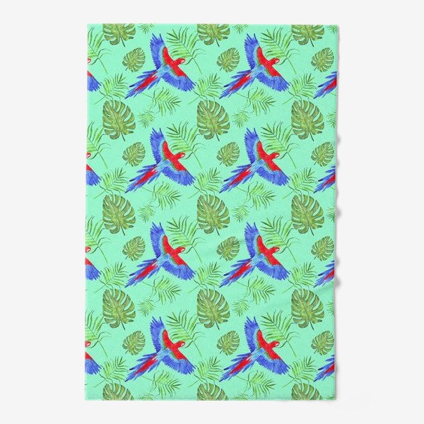 Полотенце «тропический узор попугай ара мятный фон»