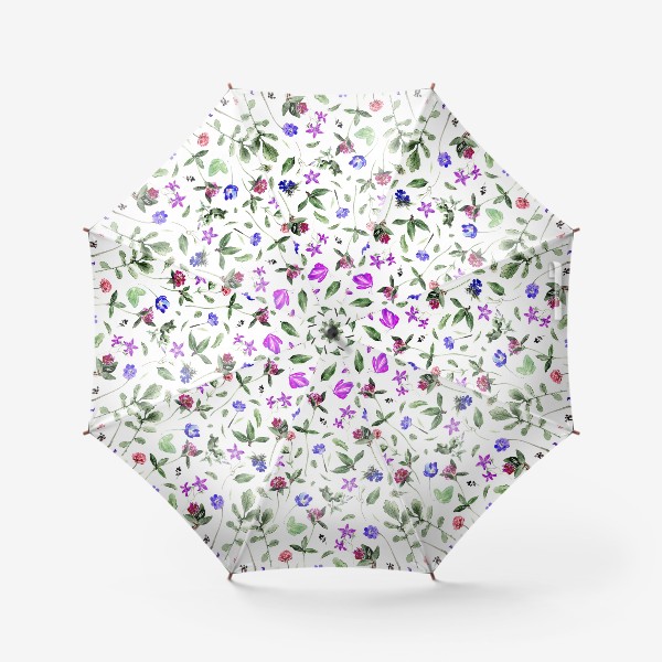 Зонт «Цветочный паттерн с клевером и бабочками»