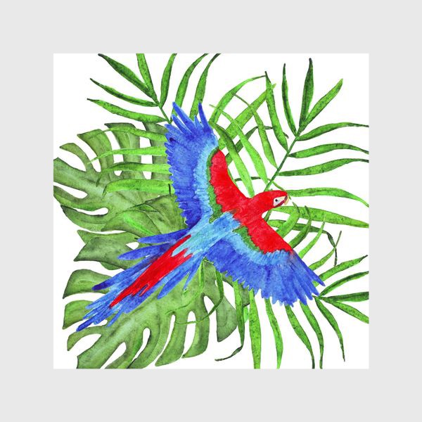 Шторы «тропический букет с попугаем ара»