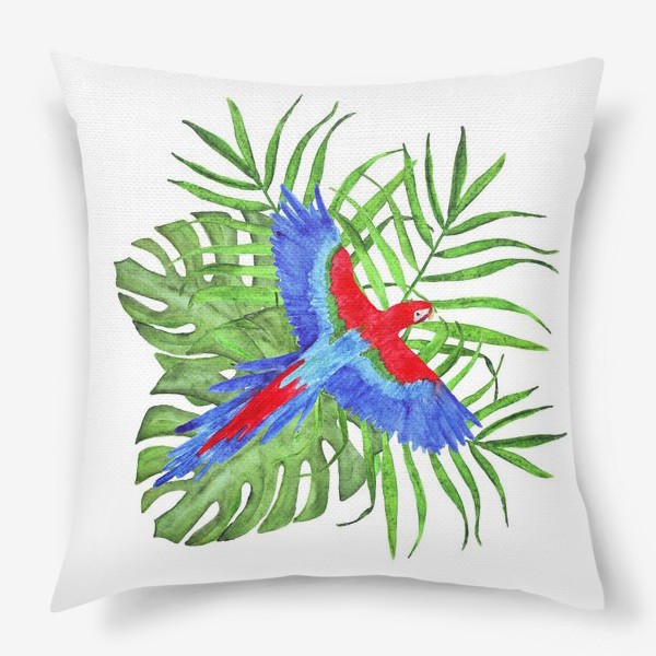 Подушка «тропический букет с попугаем ара»